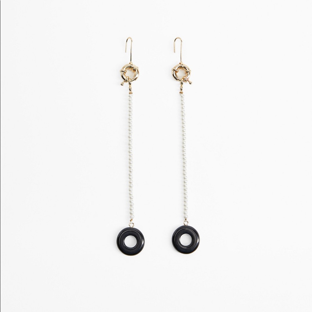MNG imitation pearl long drop earrings